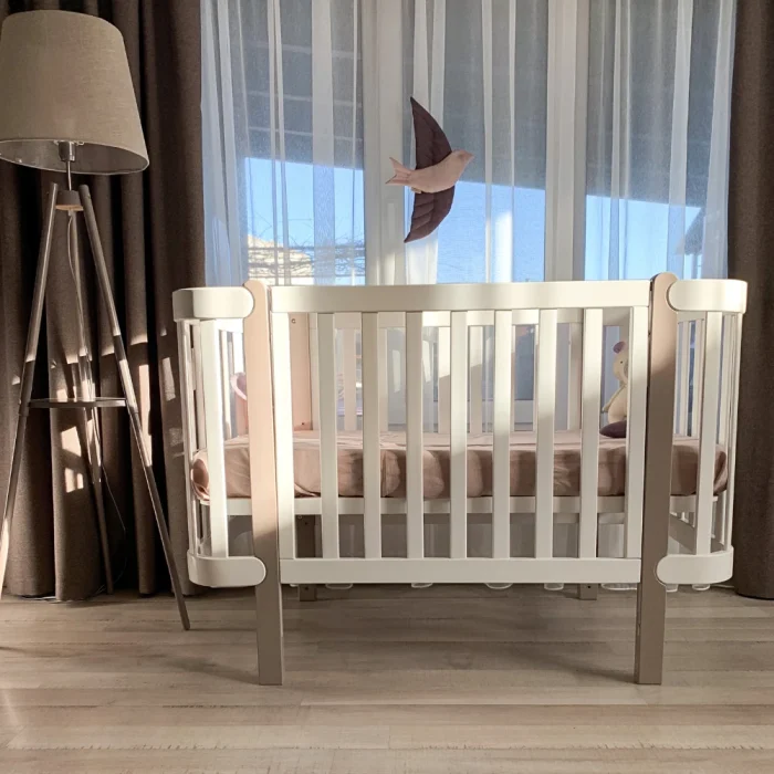 Patut pentru copii MONACO, 120×60 cm, din lemn de fag - Alb-Cappuccino - imagine 2