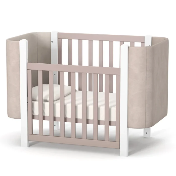Patut pentru copii MONACO Velour, 120×60 cm, din lemn de fag - Cappuccino - imagine 2