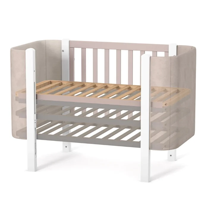 Patut pentru copii MONACO Velour, 120×60 cm, din lemn de fag - Cappuccino - imagine 4