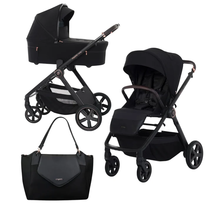 Cărucior 3 in 1 pentru copii, Espiro ONLY, cu toate accesoriile incluse - Stylish Black - imagine 2