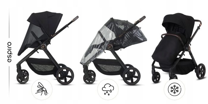 Cărucior 2in1 pentru copii, Espiro ONLY, cu toate accesoriile incluse - Stylish Black - imagine 8