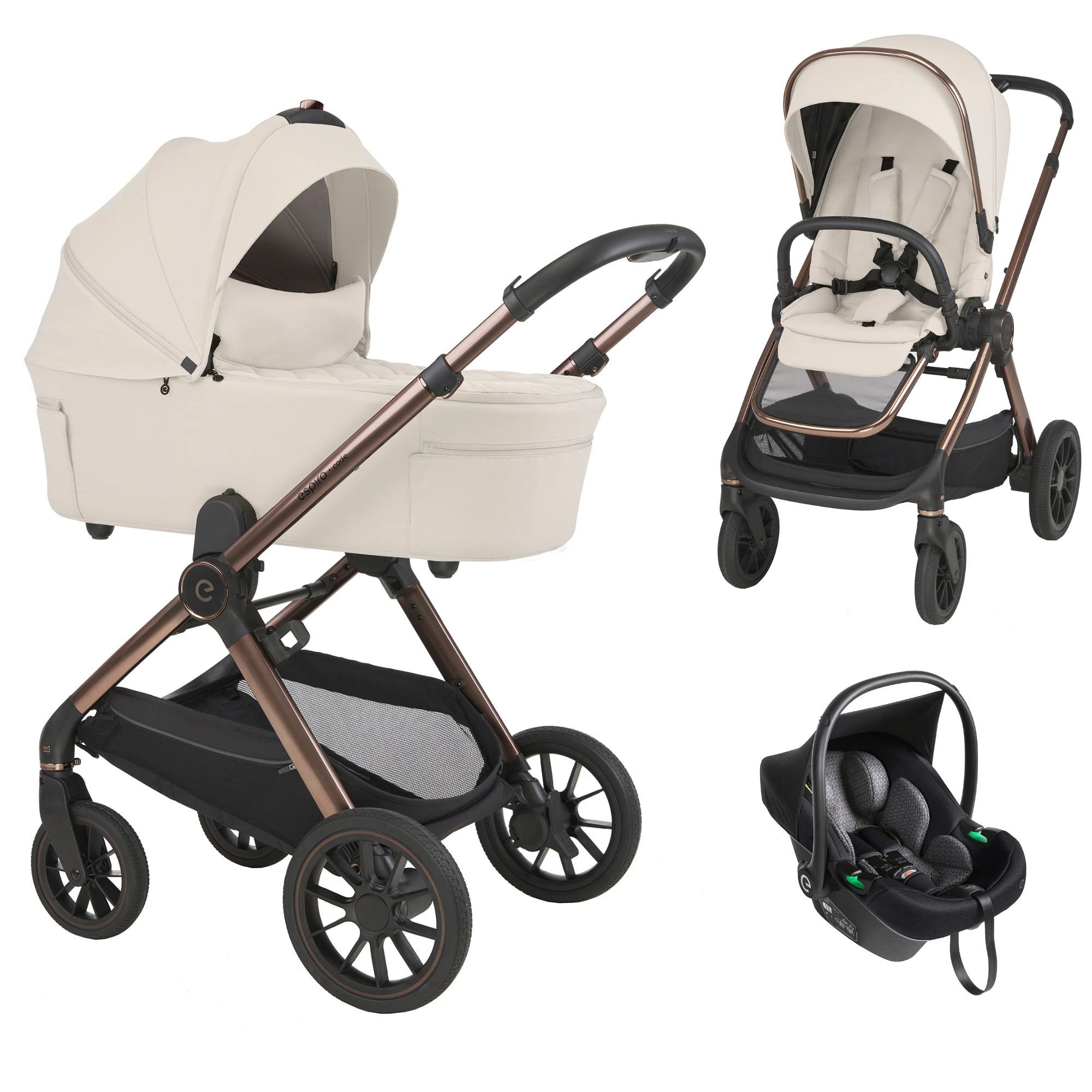 5905683800969_3in1 Carucior 3 in 1 pentru copii, ESPIRO CODE, cu toate accesoriile incluse - Brave Ecru - imagine 1