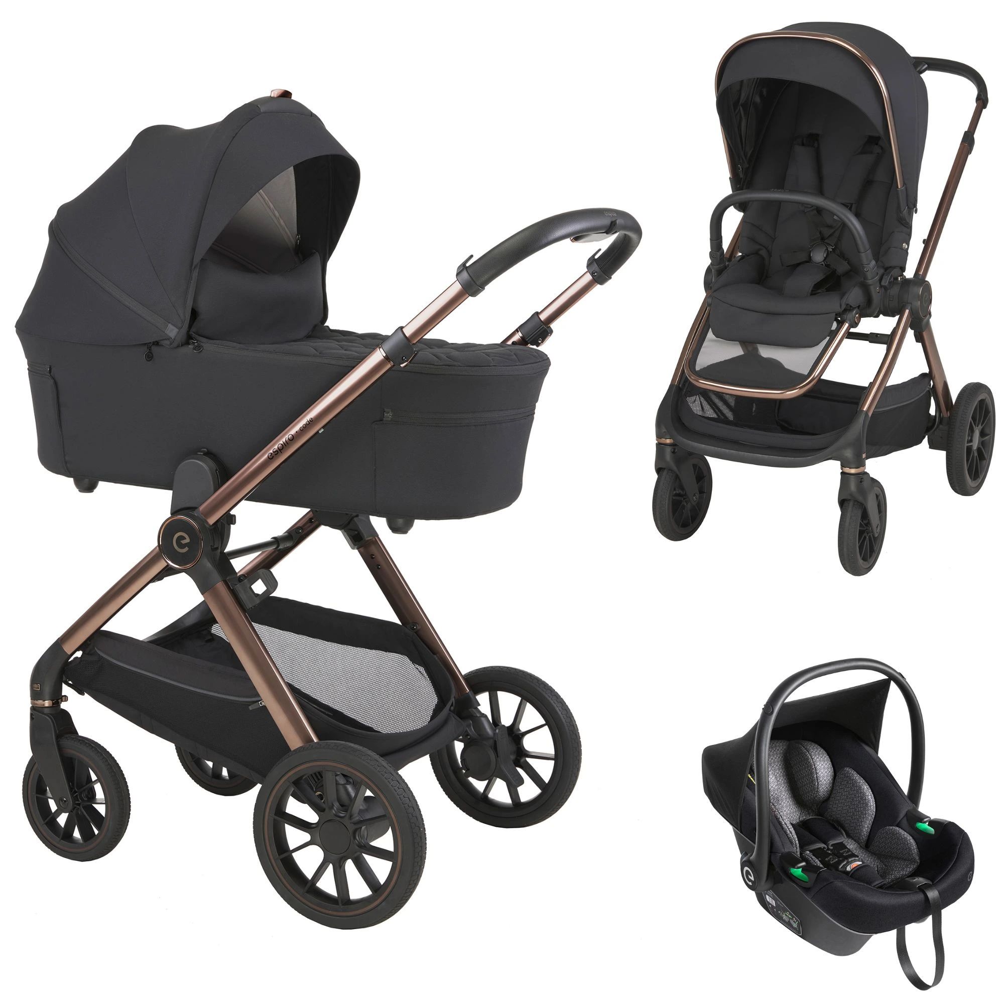 5905683800976_3in1 Carucior 3 in 1 pentru copii, ESPIRO CODE, cu toate accesoriile incluse - Clever black - imagine 1