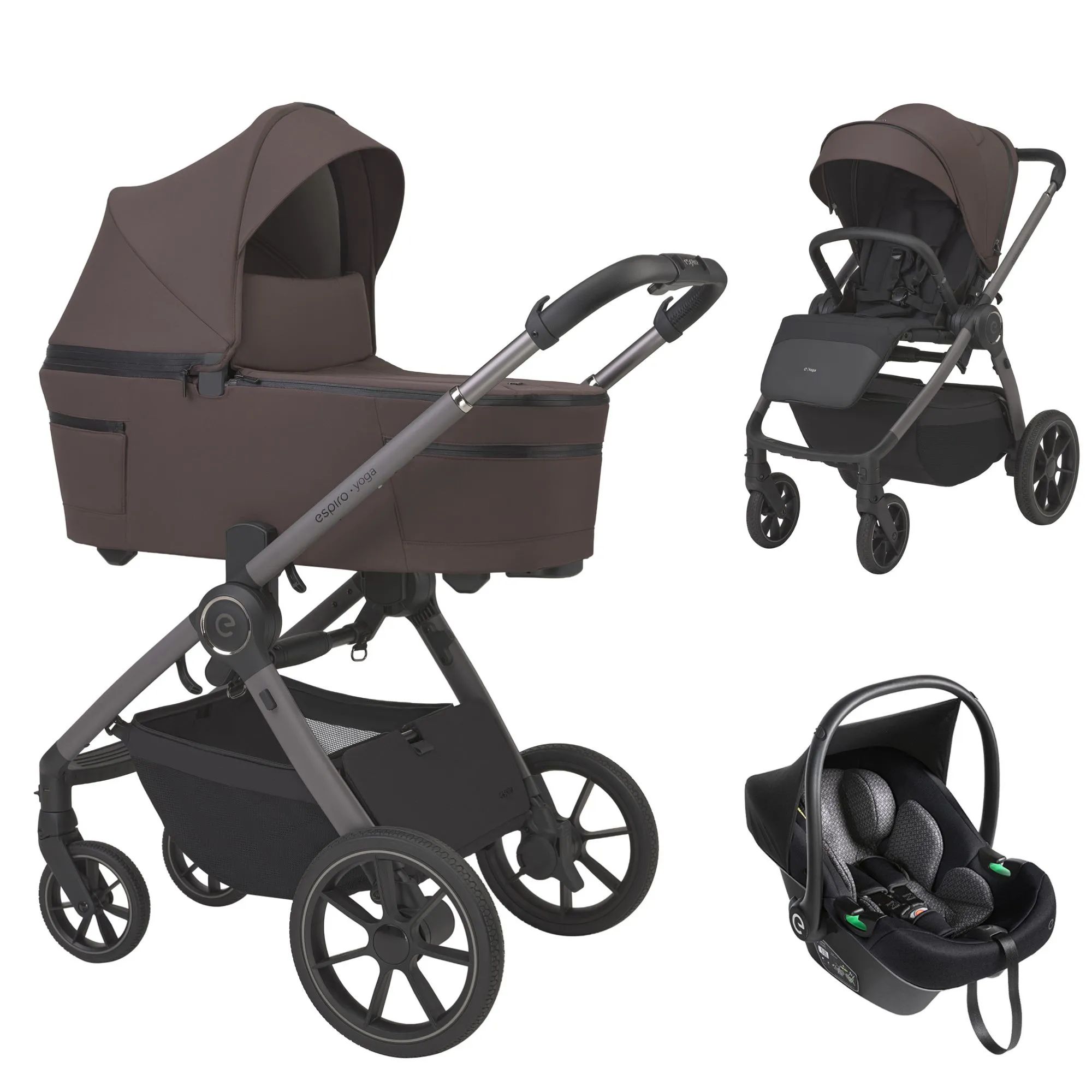 5905683801874_3in1 Cărucior 3 in 1 pentru copii, Espiro YOGA, cu toate accesoriile incluse - Essence of chocolate - imagine 1