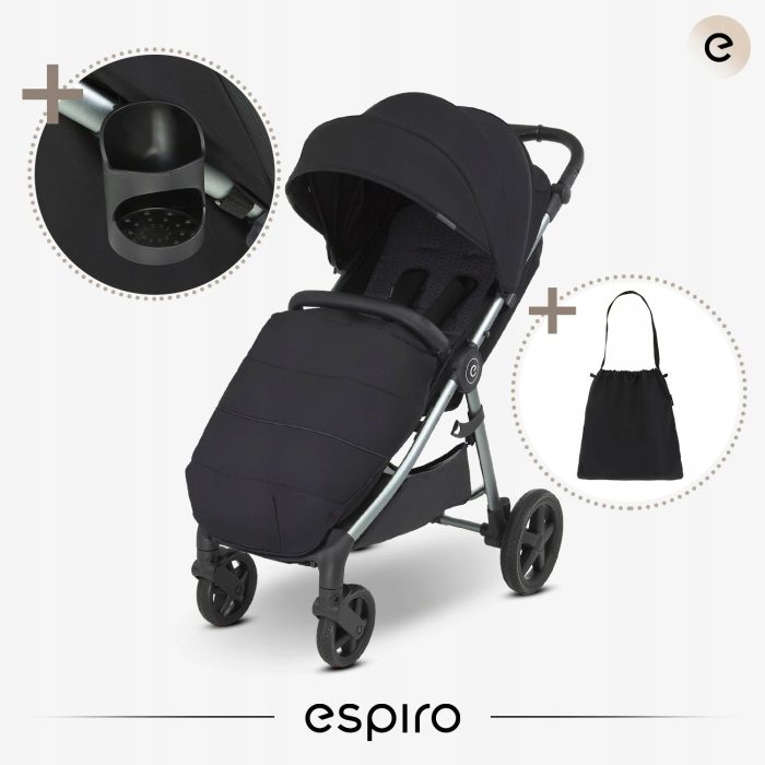 Carucior sport pentru copii, ESPIRO WAVE, 0-22 kg, toate accesoriile incluse - Negru - imagine 3